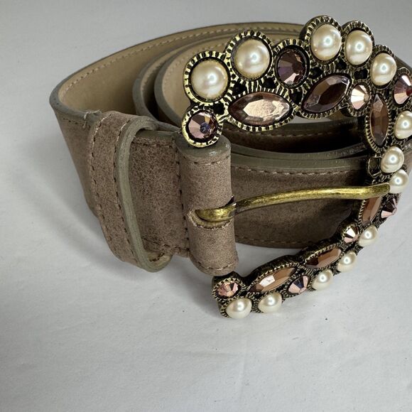 Western Leatherock Cowgirl Tan Belt Rhinestones Bling Crystals Pearl Western L